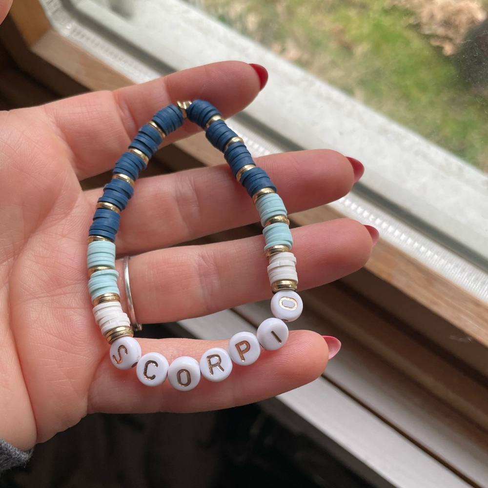 Blue and White Beaded Zodiac Bracelet